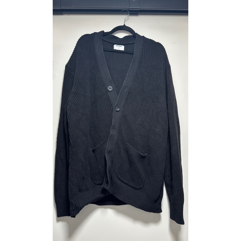 Old Navy Mens XXL Black Cotton Shaker Stitch Button Cardigan Sweater